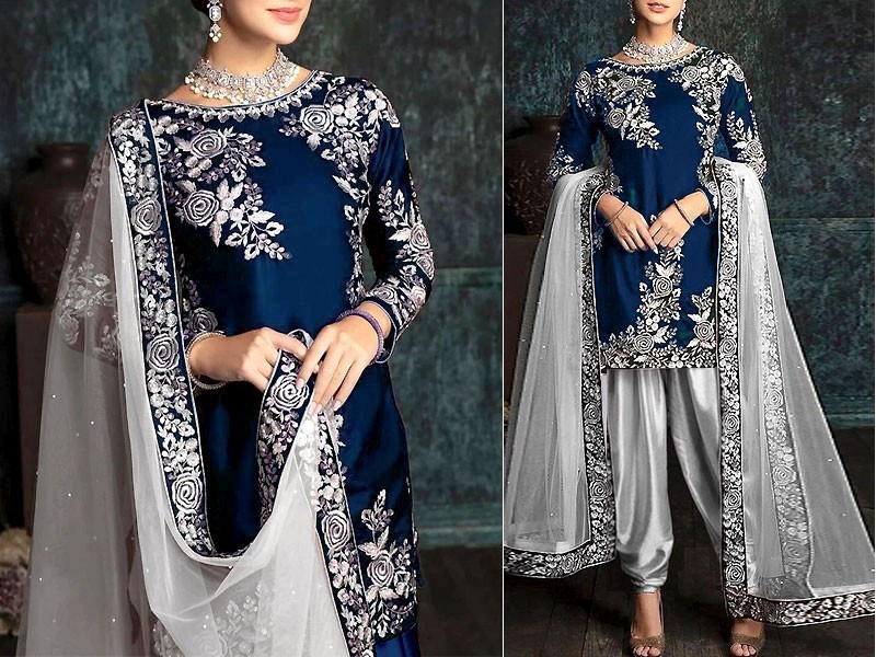 Fancy Embroidered Shamoz Silk Party Wear Dress with Shamoz Silk Trouser Price in Pakistan