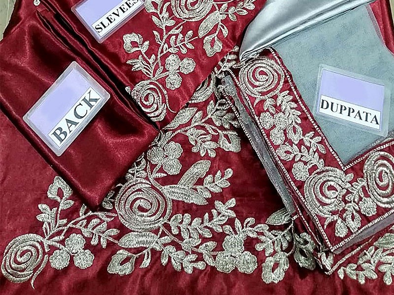 Embroidered Maroon Silk Party Wear Suit 2021