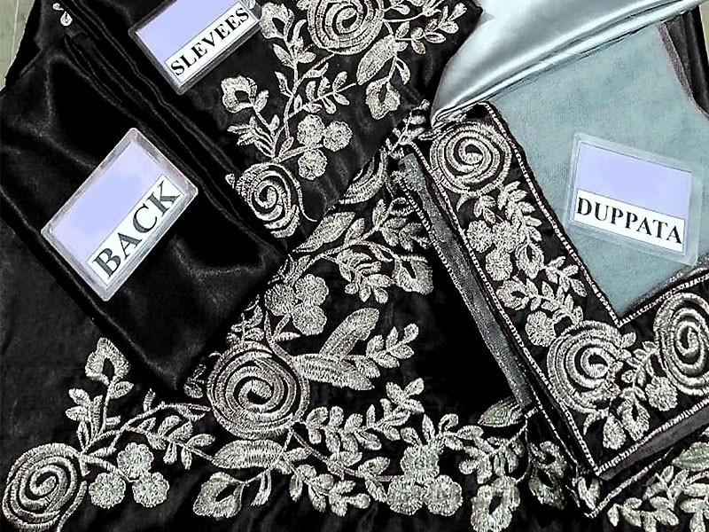 Fancy Embroidered Black Silk Party Wear Dress 2023