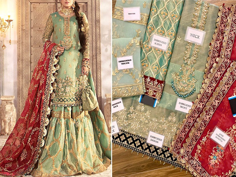 Glamorous Embroidered Masoori Bridal Dress with Embroidered Organza Dupatta