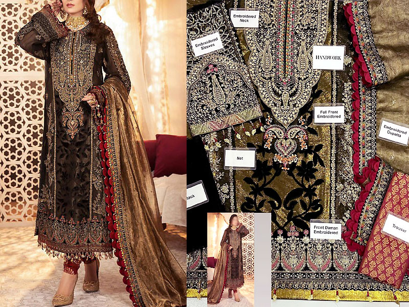 Heavy Embroidered & Handwork Organza Wedding Dress with Net Dupatta