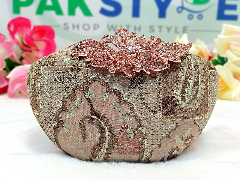 Banarasi Silk Embroidered Bridal Evening Clutch Bag