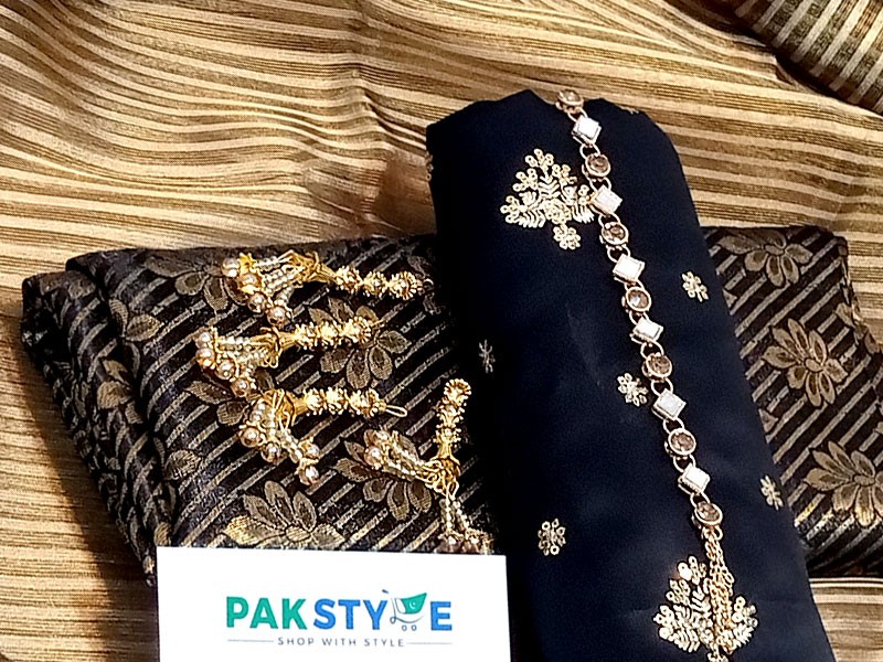 Fancy Embroidered Shamoz Silk Party Wear Dress with Jamawar Trouser