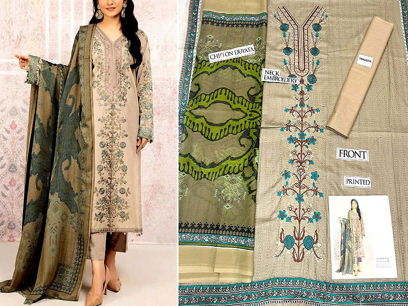 Decent Embroidered Lawn Suit 2023 with Chiffon Dupatta