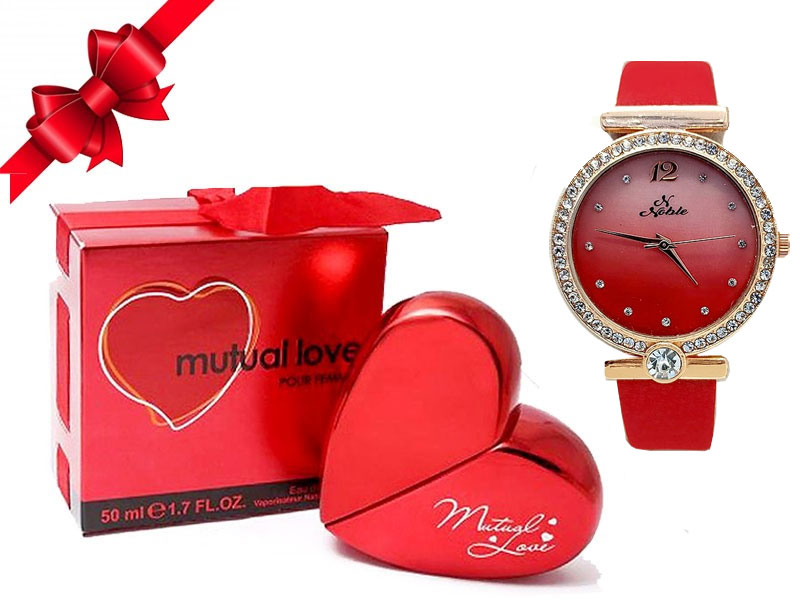 Red Heart Shaped Mutual Love Perfume & Watch Gift Pack for Her