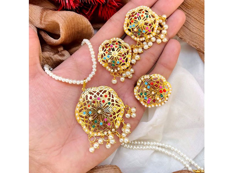 Hyderabadi Faux Pearl Necklace Set with Earrings and Ring Price in Pakistan