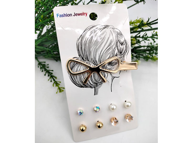 Hair Clip and Ear Studs Combo Set