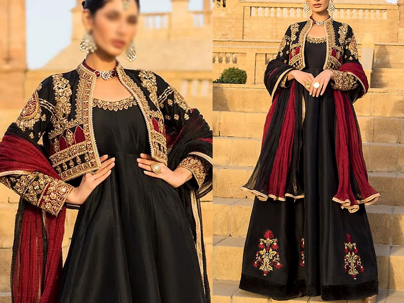 Handwork & Luxury Embroidered Black Silk Maxi Dress Price in Pakistan
