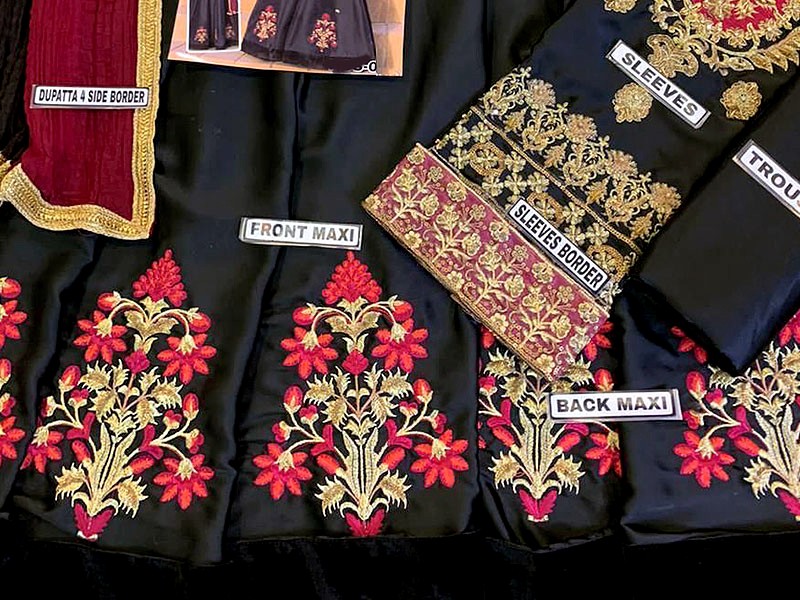 Handwork & Luxury Embroidered Black Silk Maxi Dress