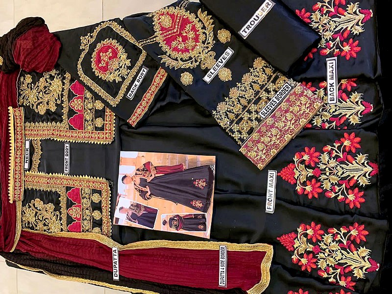 Handwork & Luxury Embroidered Black Silk Maxi Dress