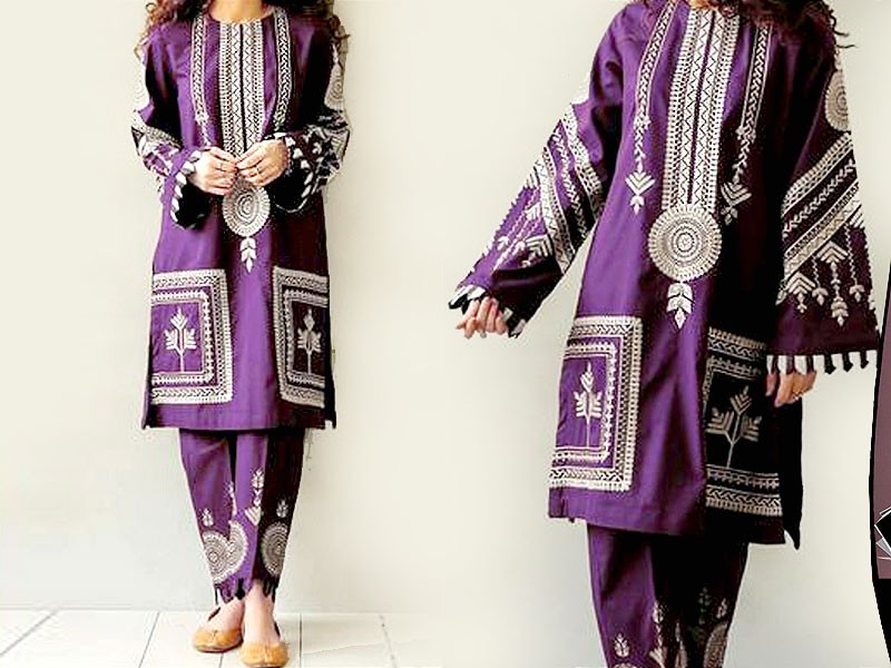 Traditional Style 2-Piece Sequins Embroidered Lawn Dress 2022