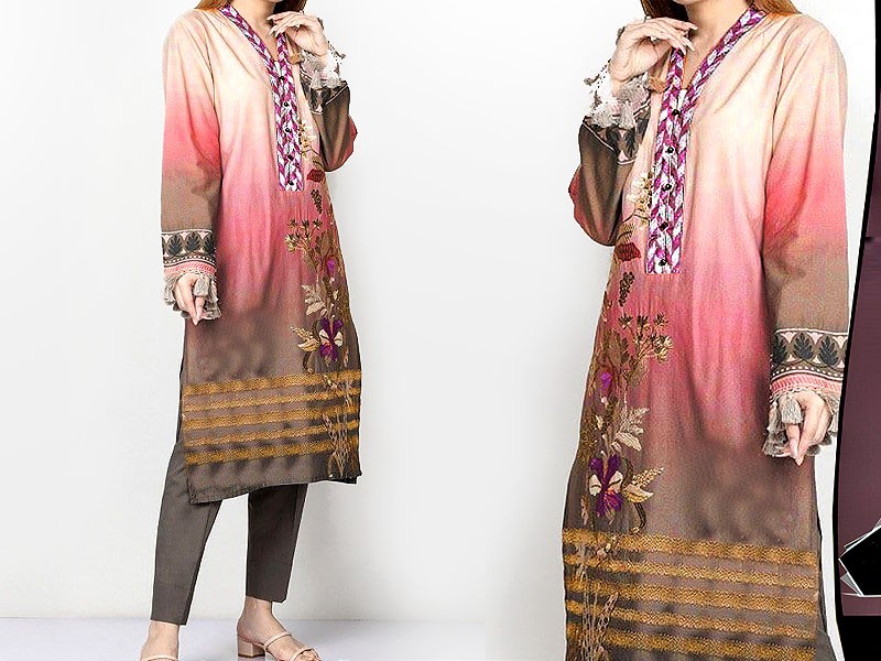 Elegant Embroidered Ombre Style Lawn Dress 2022 with Chiffon Dupatta