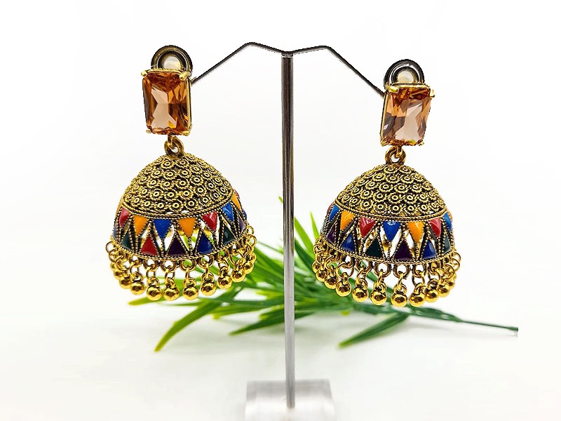Antique Style Multicolor Jhumki Earrings for Women