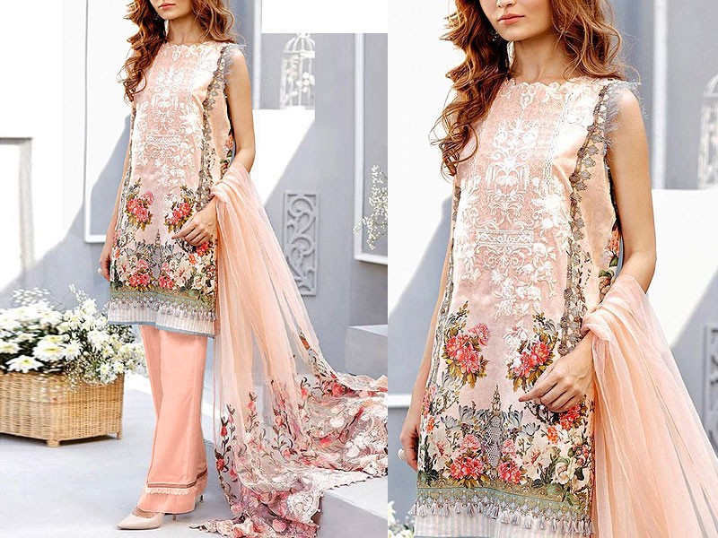 Heavy Embroidered Lawn Dress with Embroidered Organza Dupatta Price in Pakistan