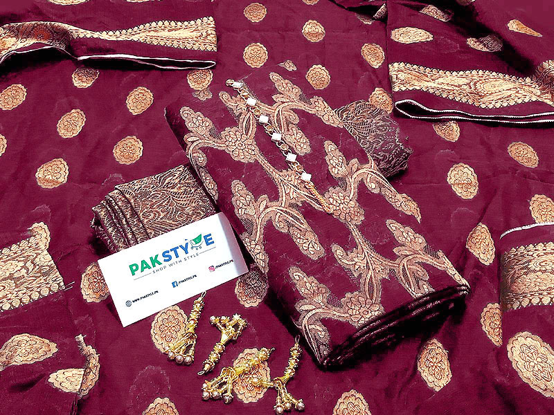 Banarsi Style Cotton Jacquard Suit with Cotton Jacquard Dupatta