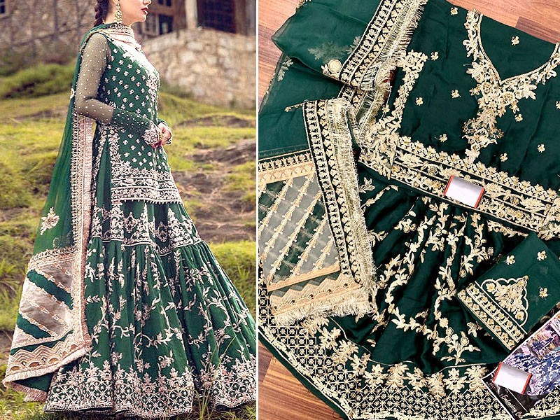 Handwork Heavy Embroidered Silk Bridal Lehenga Dress