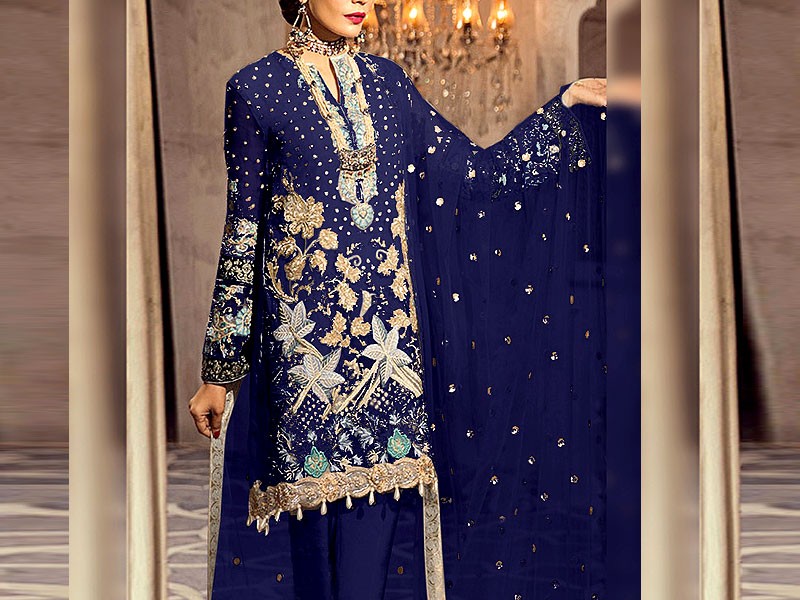 Embroidered Chiffon Party Wear Dress with Embroidered Silk Trouser Price in Pakistan