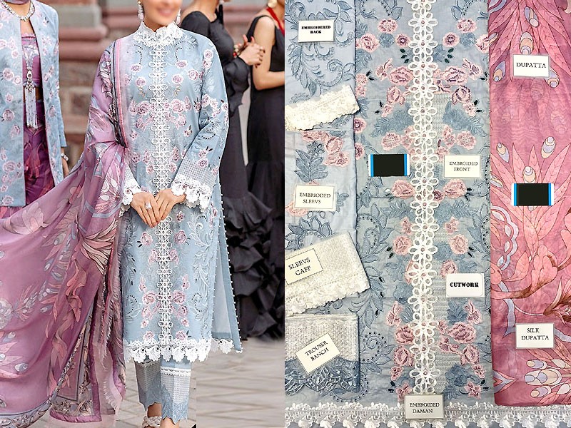 Luxury Schiffli Embroidered Lawn Suit with Digital Print Silk Dupatta