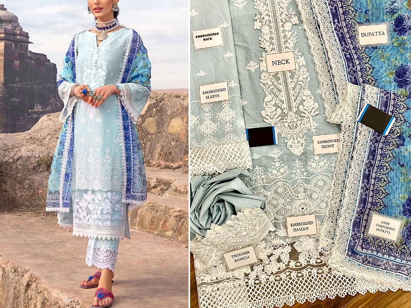 Luxury Schiffli Embroidered Lawn Dress with Cotton Net Dupatta