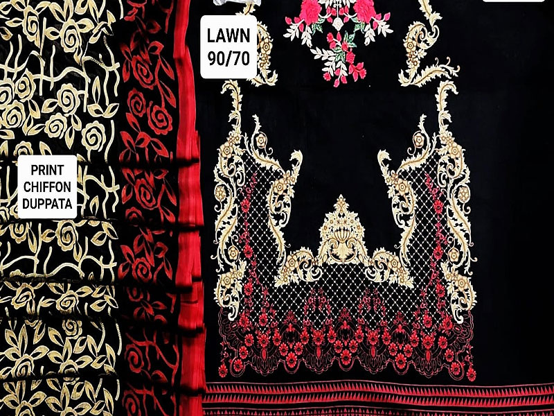 Embroidered Black Lawn Dress with Chiffon Dupatta
