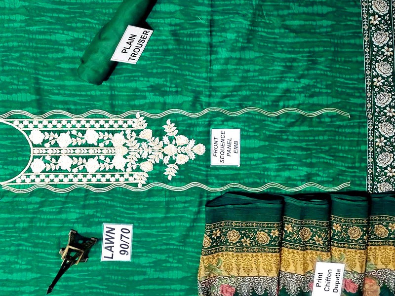 Elegant Sequins Embroidered  Lawn EID Dress 2022 with Chiffon Dupatta