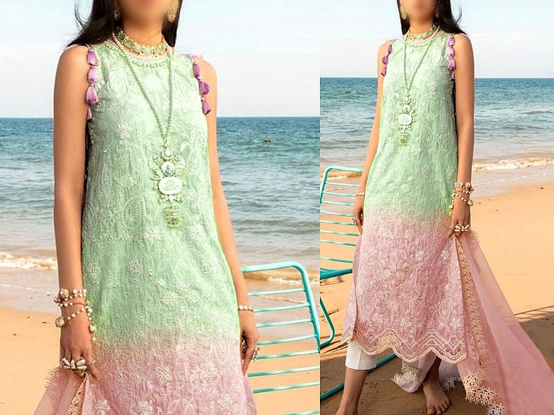 Luxury Embroidered EID Lawn Dress with Printed Chiffon Dupatta
