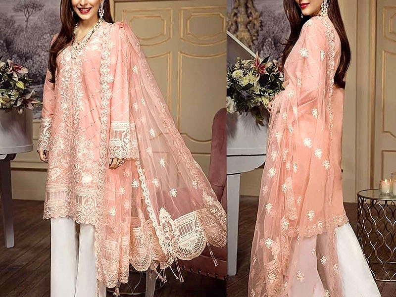 Luxury Embroidered EID Lawn Dress with Embroidered Net Dupatta
