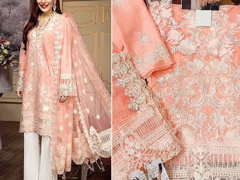 Luxury Embroidered Lawn Dress with Embroidered Net Dupatta