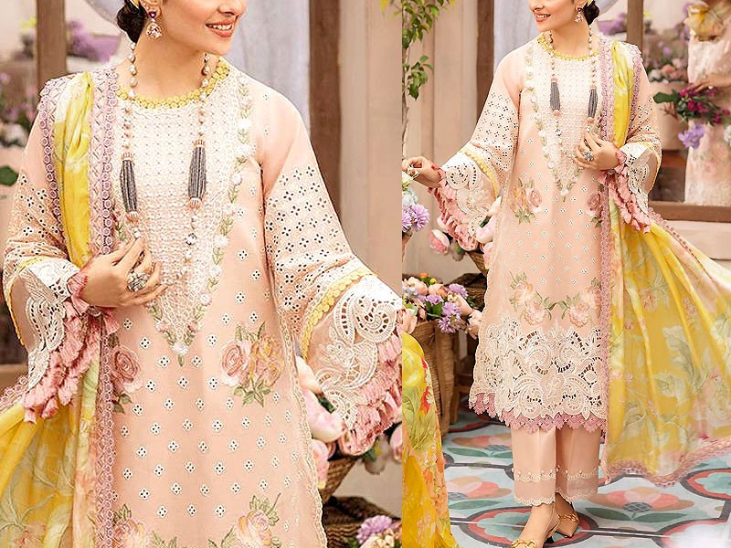 Luxury Embroidered EID Cotton Lawn Dress with Digital Print Silk Dupatta