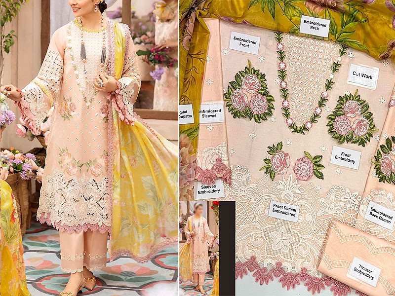Luxury Embroidered EID Cotton Lawn Dress with Digital Print Silk Dupatta