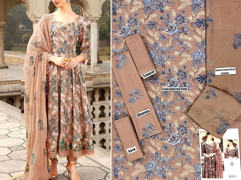 Luxury Embroidered EID Lawn Dress 2022 with Embroidered Bamber Chiffon Dupatta