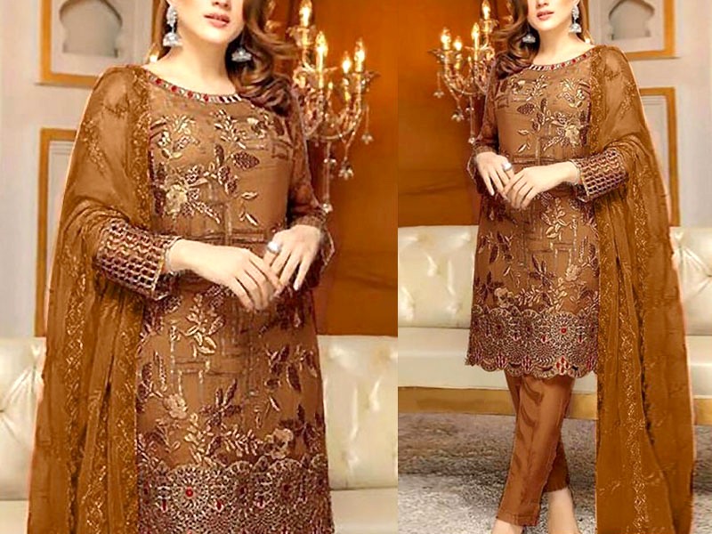 Heavy Sequins Embroidered EID Lawn Dress 2022 with Chiffon Dupatta Price in Pakistan