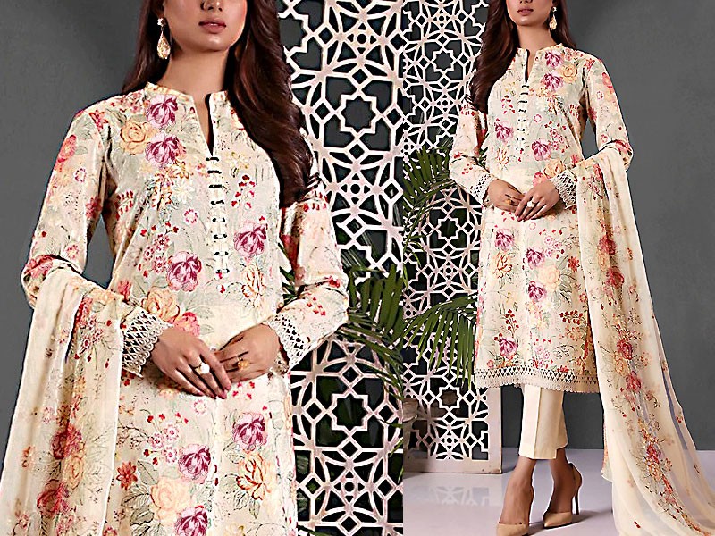 Luxury Embroidered EID Lawn Dress 2023 with Embroidered Bamber Chiffon Dupatta