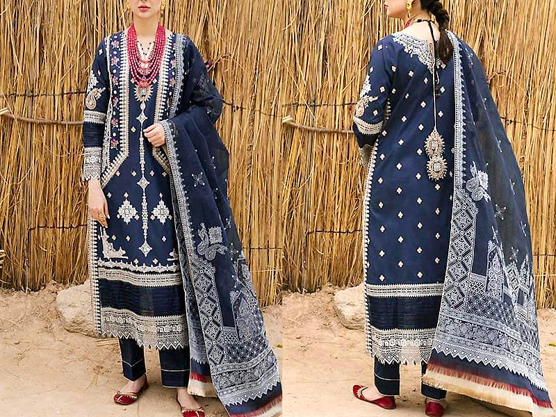 Luxury Embroidered Lawn Dress 2024 with Embroidered Net Dupatta Price in Pakistan