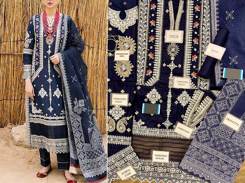 Luxury Embroidered EID Lawn Dress 2022 with Embroidered Net Dupatta