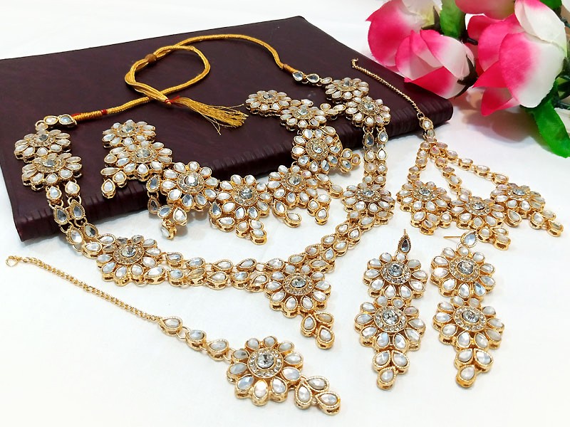 Heavy Bridal Double Necklace Set With Earrings, Jhumar And Tikka