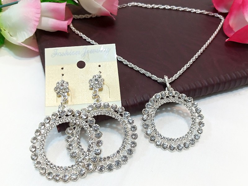 Elegant Silver Necklace with Earrings