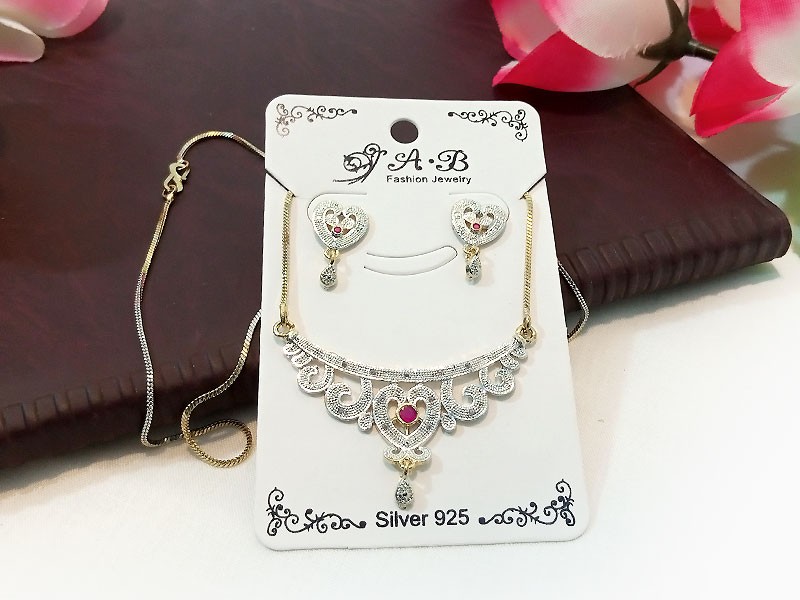 White CZ Red Gemstones Imitation Jewelry Set Price in Pakistan