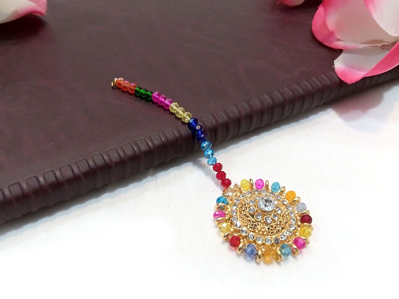 Decent Multi-Colored Stone Necklace Set with Earrings & Tikka Price in Pakistan