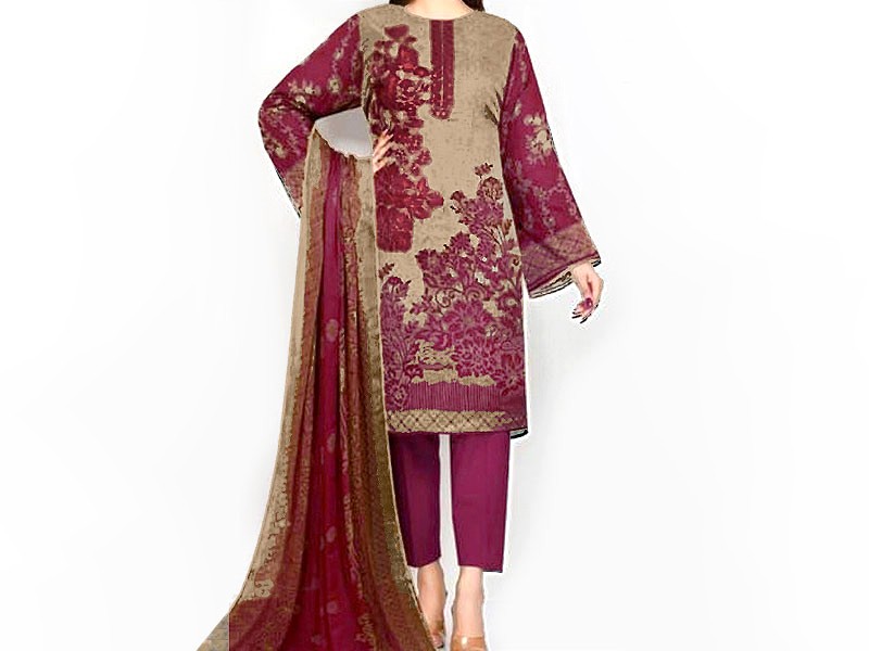 Heavy Neck Embroidered Lawn Dress with Chiffon Dupatta Price in Pakistan