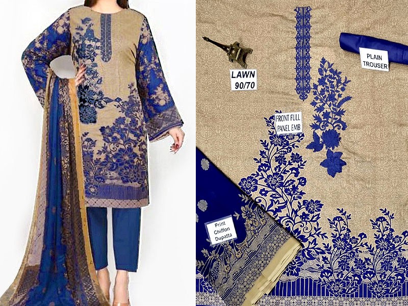 Heavy Embroidered  Lawn Dress  with Chiffon Dupatta