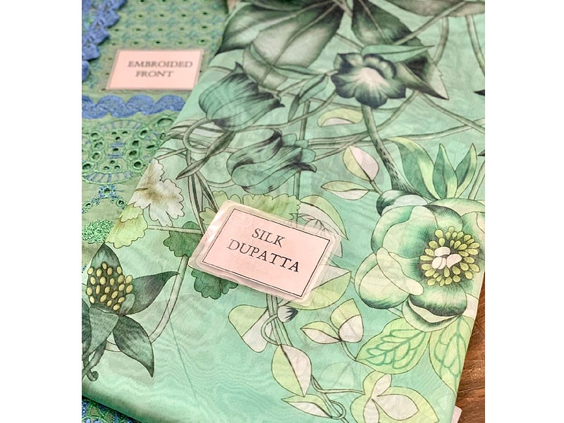 Luxury Schiffli Embroidered Lawn Dress with Digital Print Silk Dupatta