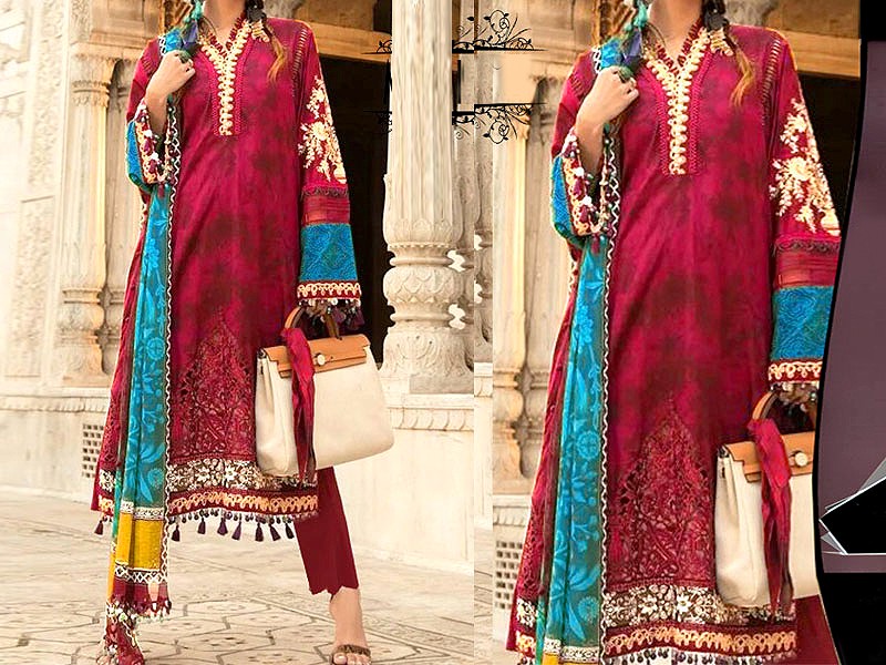 Heavy Sequins Embroidered EID Lawn Dress 2022 with Chiffon Dupatta Price in Pakistan