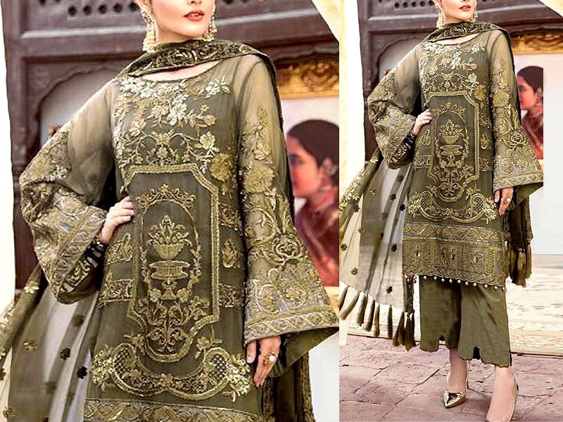 Luxury Embroidered Lawn Dress 2022 with Embroidered Bamber Chiffon Dupatta Price in Pakistan