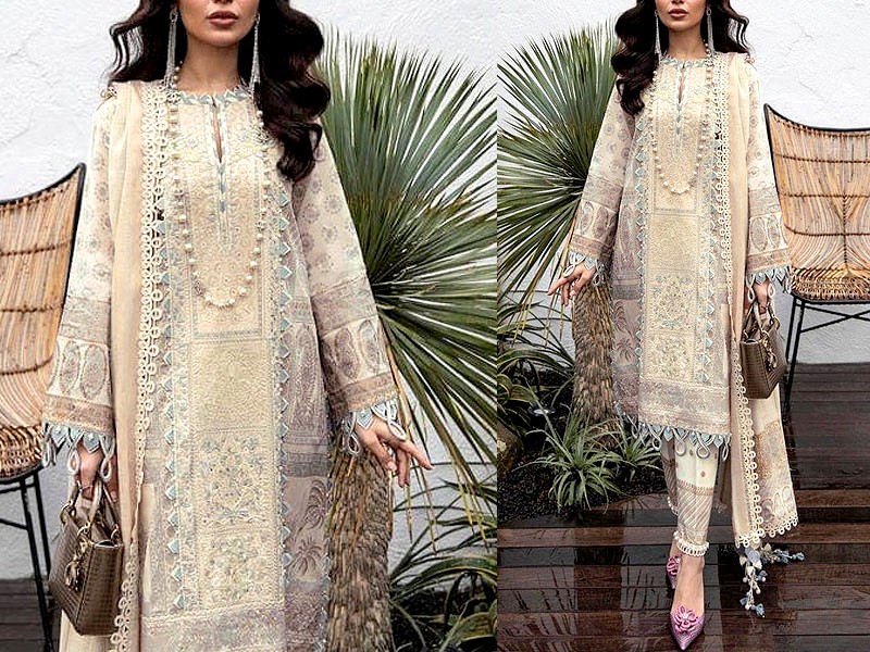 Handwork Embroidered Lawn Dress 2022 with Chiffon Dupatta Price in Pakistan