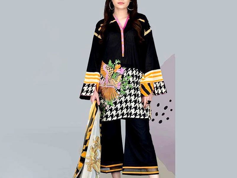 Embroidered Black Lawn Dress 2022 with Chiffon Dupatta Price in Pakistan