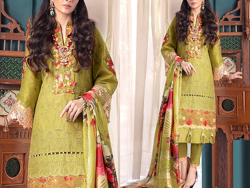 2-Piece Schiffli Embroidered Lawn Suit with Embroidered Cotton Trouser Price in Pakistan
