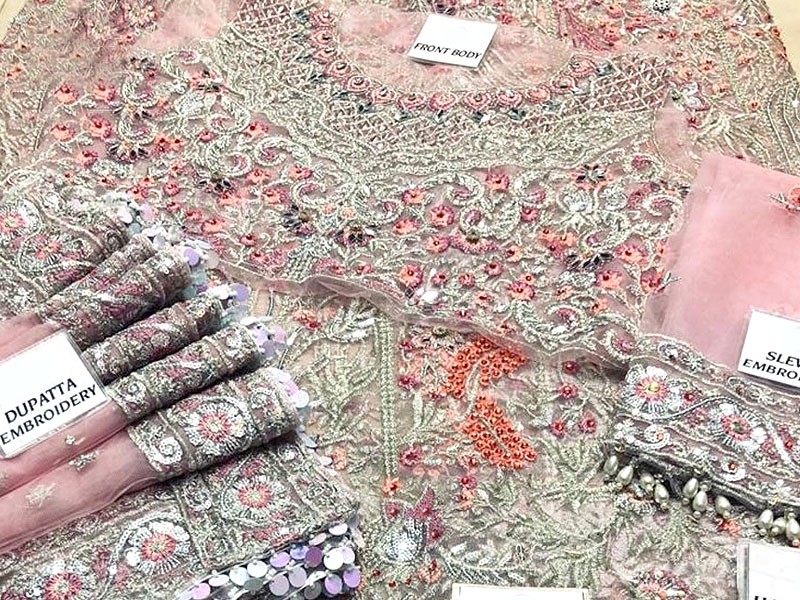 Luxury Mirror & Handwork Embroidered Net Bridal Maxi Dress 2022