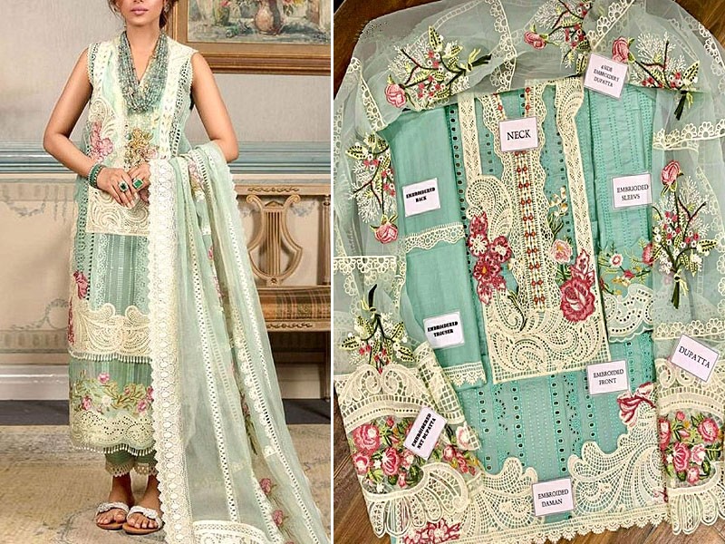 Luxury Schiffli Embroidered Lawn Dress with Embroidered Organza Dupatta