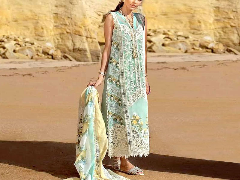 Luxury Schiffli Embroidered EID Lawn Dress with Digital Print Silk Dupatta Price in Pakistan